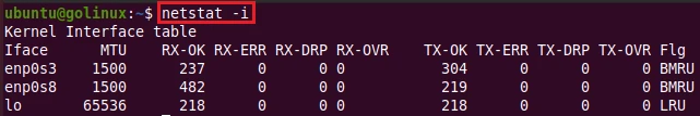 netstat command to display network interfaces