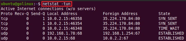 netstat command to show numerical addresses