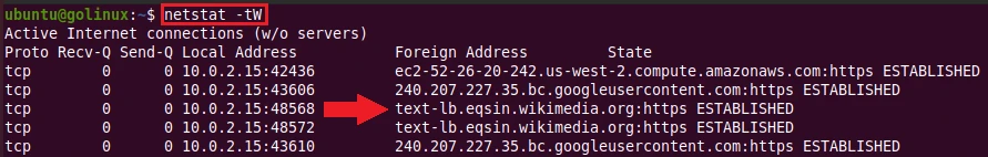 netstat command to show full IP addresses