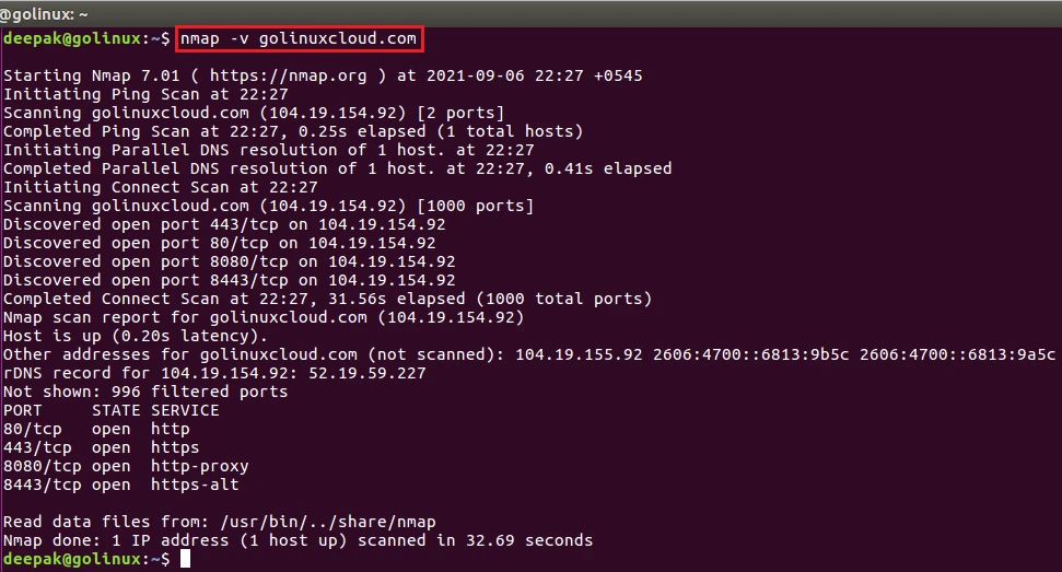 nmap command to get more detailed information about the remote machines