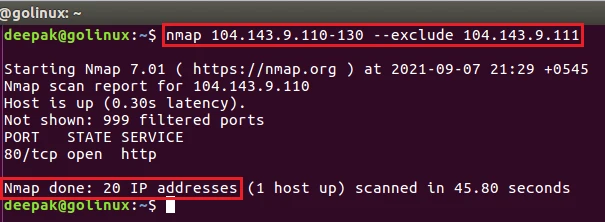 nmap command to exclude hosts