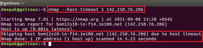 nmap command to give up on target after host timeout