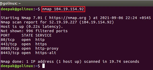 nmap command to scan using IP address