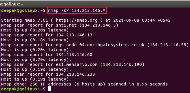 nmap command to find live hosts