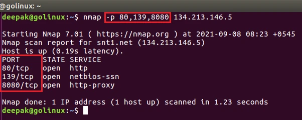nmap ommand to scan for multiple ports