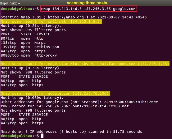 nmap command to scan multiple hosts
