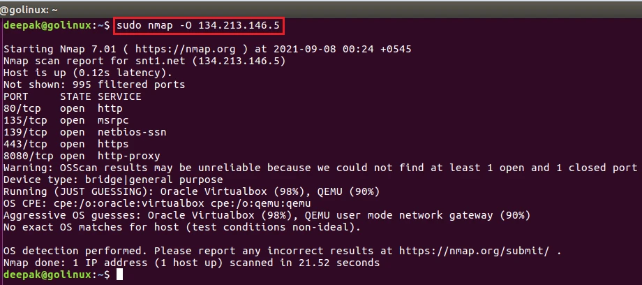 nmap command to detect os