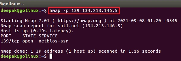 nmap command to scan specific port