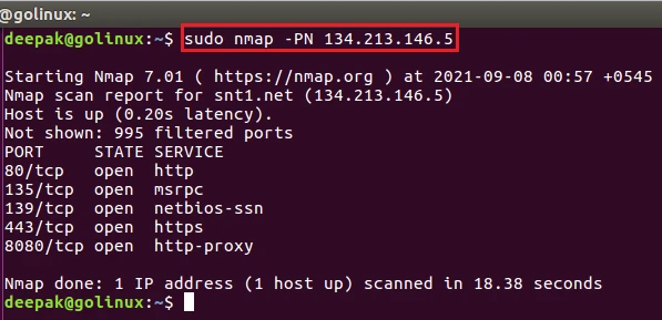 nmap command to check if the host is protected by a firewall