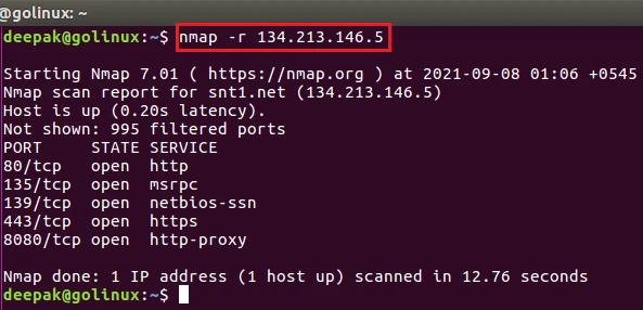 nmap command to scan without randomizing