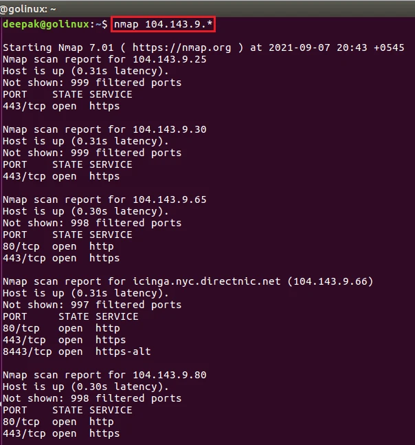 nmap command to scan whole subnet