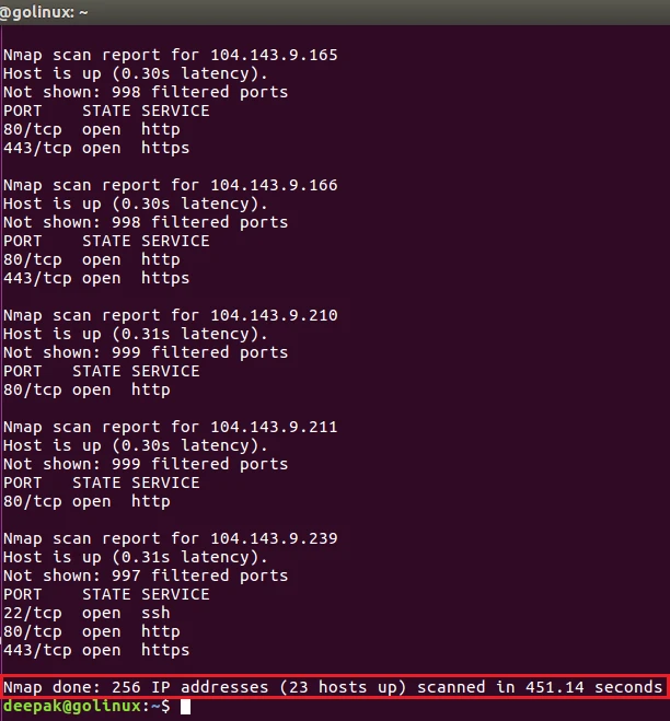nmap command to scan whole subnets
