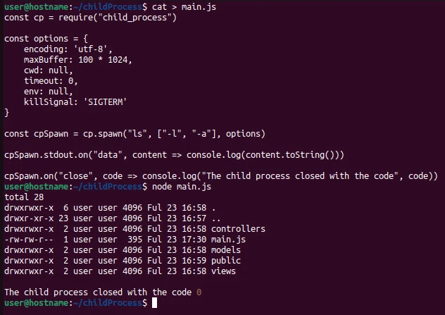 use Node.js child process module