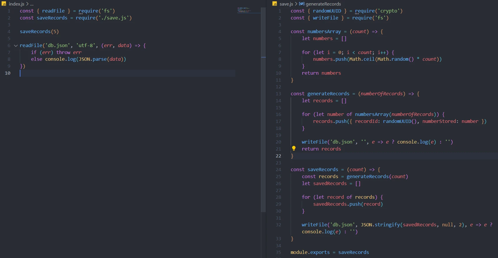 Node.js debugged codebase