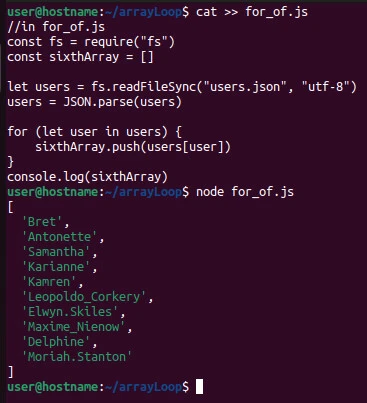 How to loop through array in node.js using the for-of loop