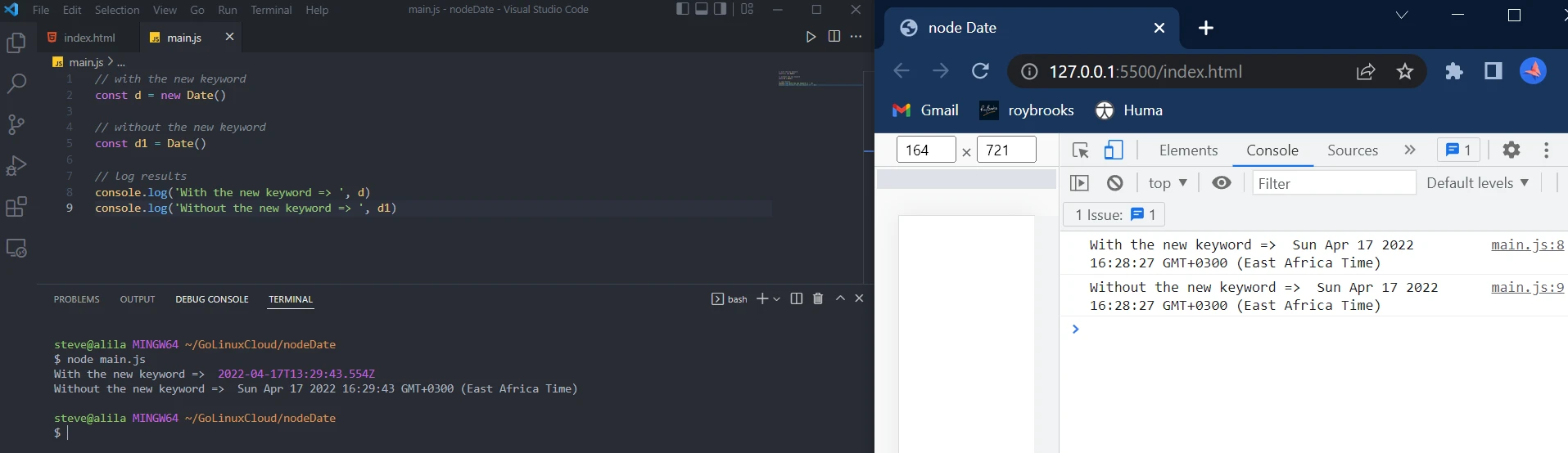 Nodejs new date constructor