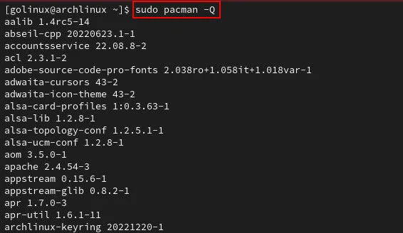 pacman command to list all installed packages