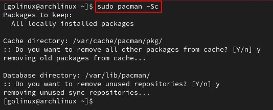 pacman command to remove package cache