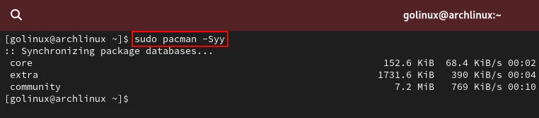 pacman command to update package databases