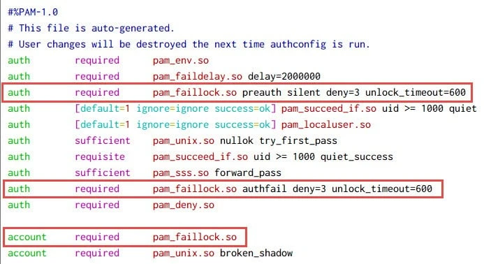 pam_faillock: lock user account after X failed login attempts in Linux