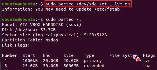 parted command to set flags on partition