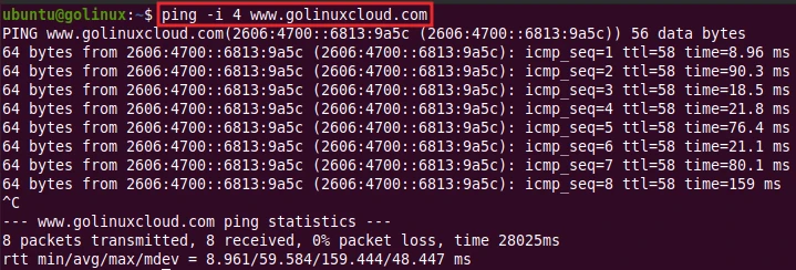 ping command to wait interval seconds between sending each packet