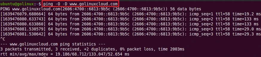 ping command to report reply before sending next packet