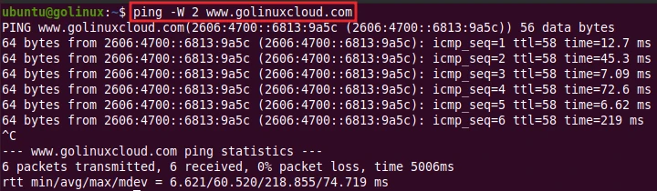 ping command to set time to wait for a response