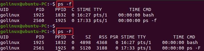 ps command to display full format