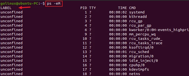 ps command to get security info