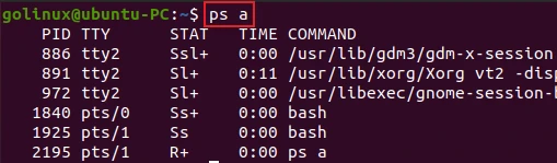 ps command to list all processes with a terminal