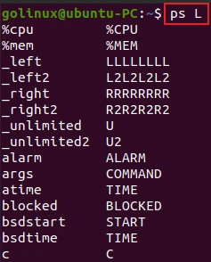 ps command to show format specifiers
