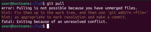 Pulling is not possible because you have unmerged files