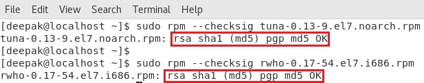 rpm command to check signatures