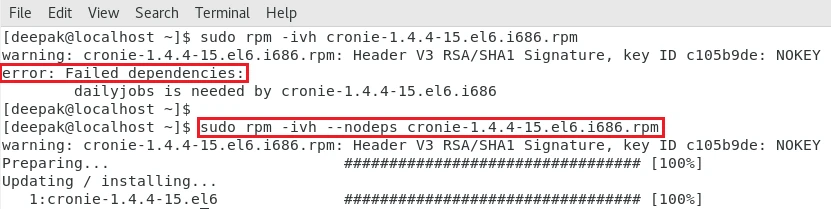 rpm command to install pckage without dependencies