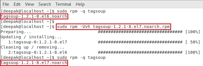 rpm command to update package
