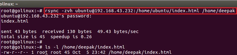 rsync command to copy file from remote to local