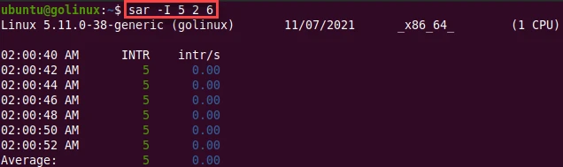 sar command to Report statistics for a given interrupt