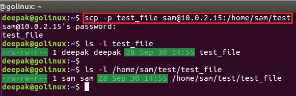 scp preserve command output