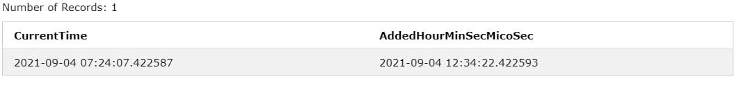 ADDTIME(), TIMEDIFF() MySQL Time Functions- Sample output 6