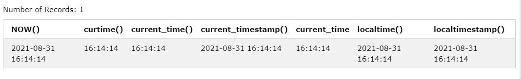 SQL Time Functions Sample Output 1