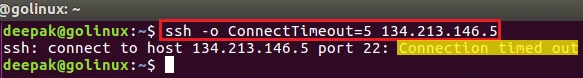 ssh command to set the connection timeout