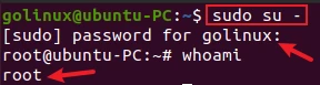 use sudo command with su command