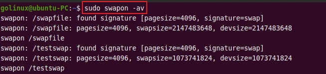 swapon command to enable all swap devices