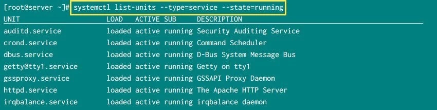 systemctl list running services