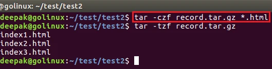 tar command to create gzip archive