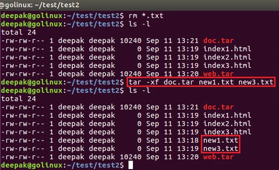 tar command to extract specific file from the tar archive file