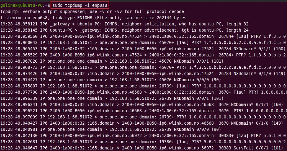 capture packets from a specific network interface