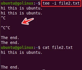 tee command to ignore interrupts signal