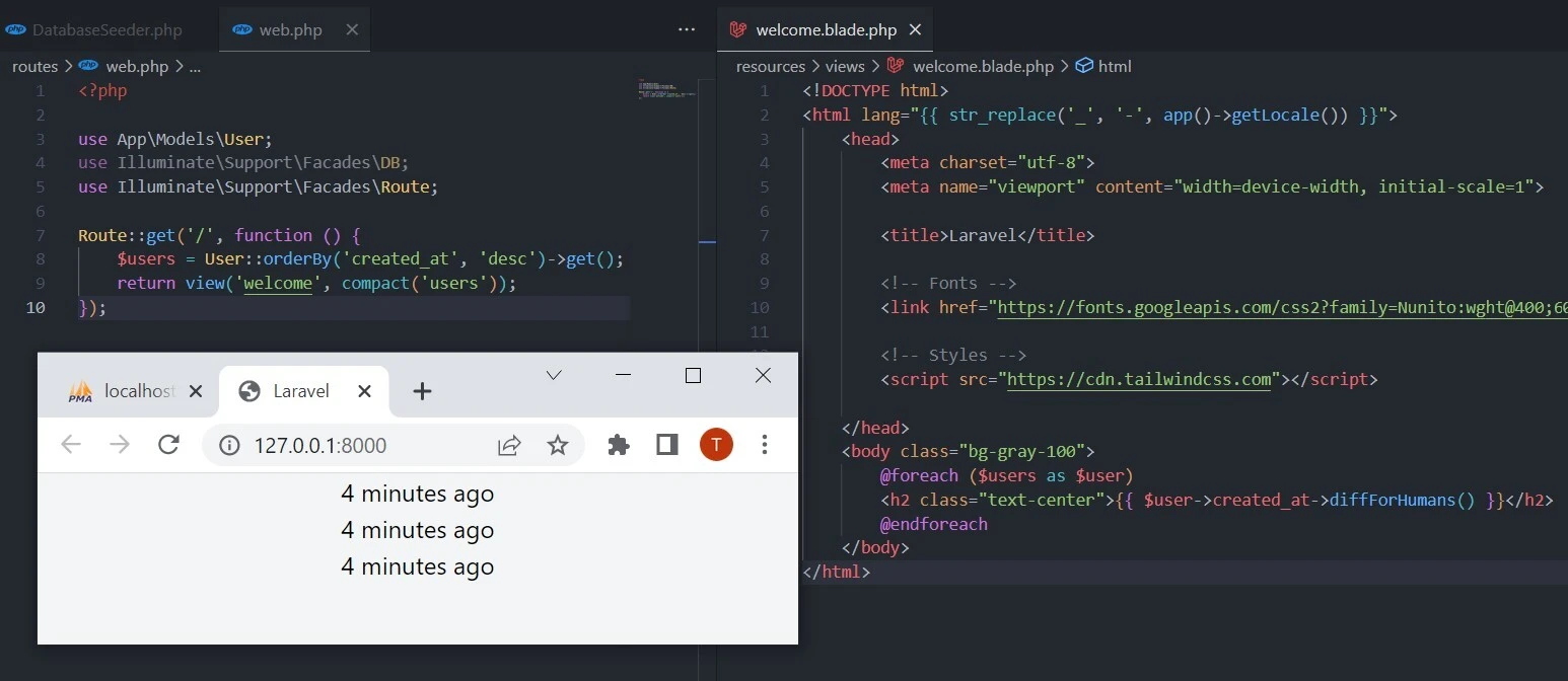 timesince in Laravel 8